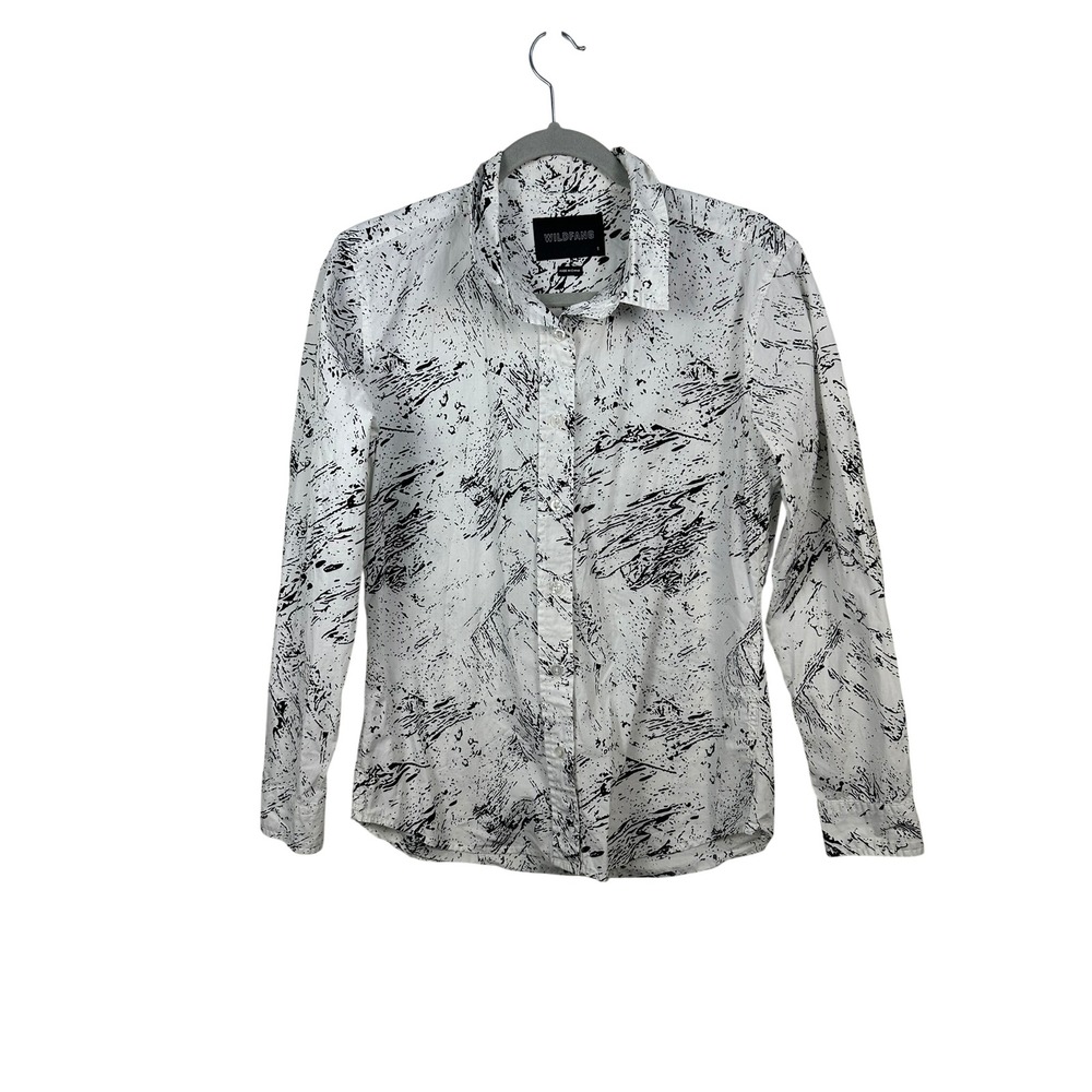 Wildfang Button Down Shirt Womens Small White Black Excellent Abstract WFS04A